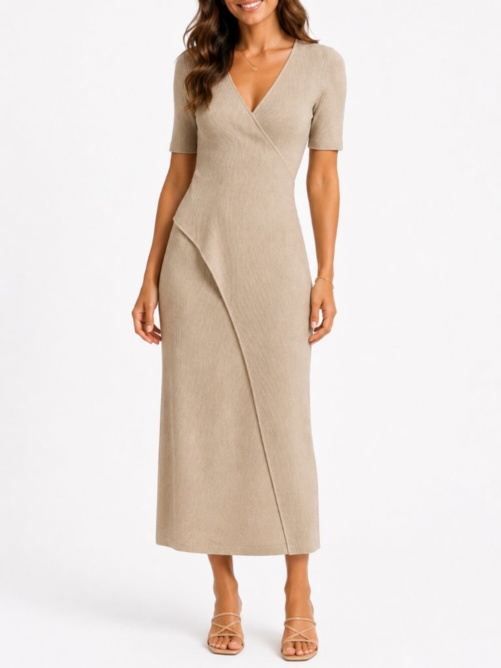 Bailey/44 Women's Ribbed Knitted V Neck Asymmetrical Wrap Midi Dress Size Small